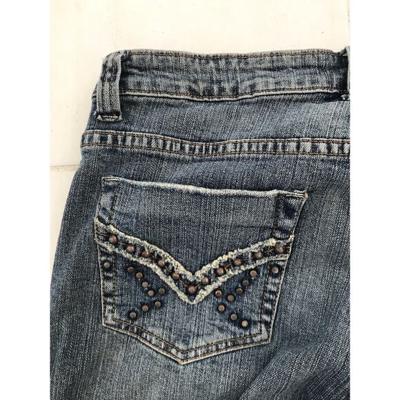 Cache Vintage Denim Jeans Straight Leg Mid Rise Studded Stretch Blue - Picture 8 of 11